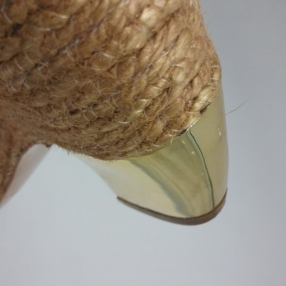 Miu Miu Leather/Raffia Gold Heel Sandals - Picture 10 of 13